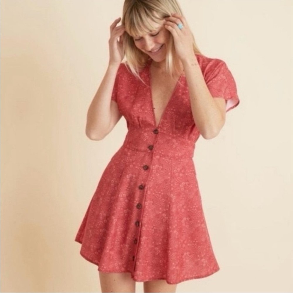 Marine Layer Camila Mini Dress Coral-Red Button Front Size XS